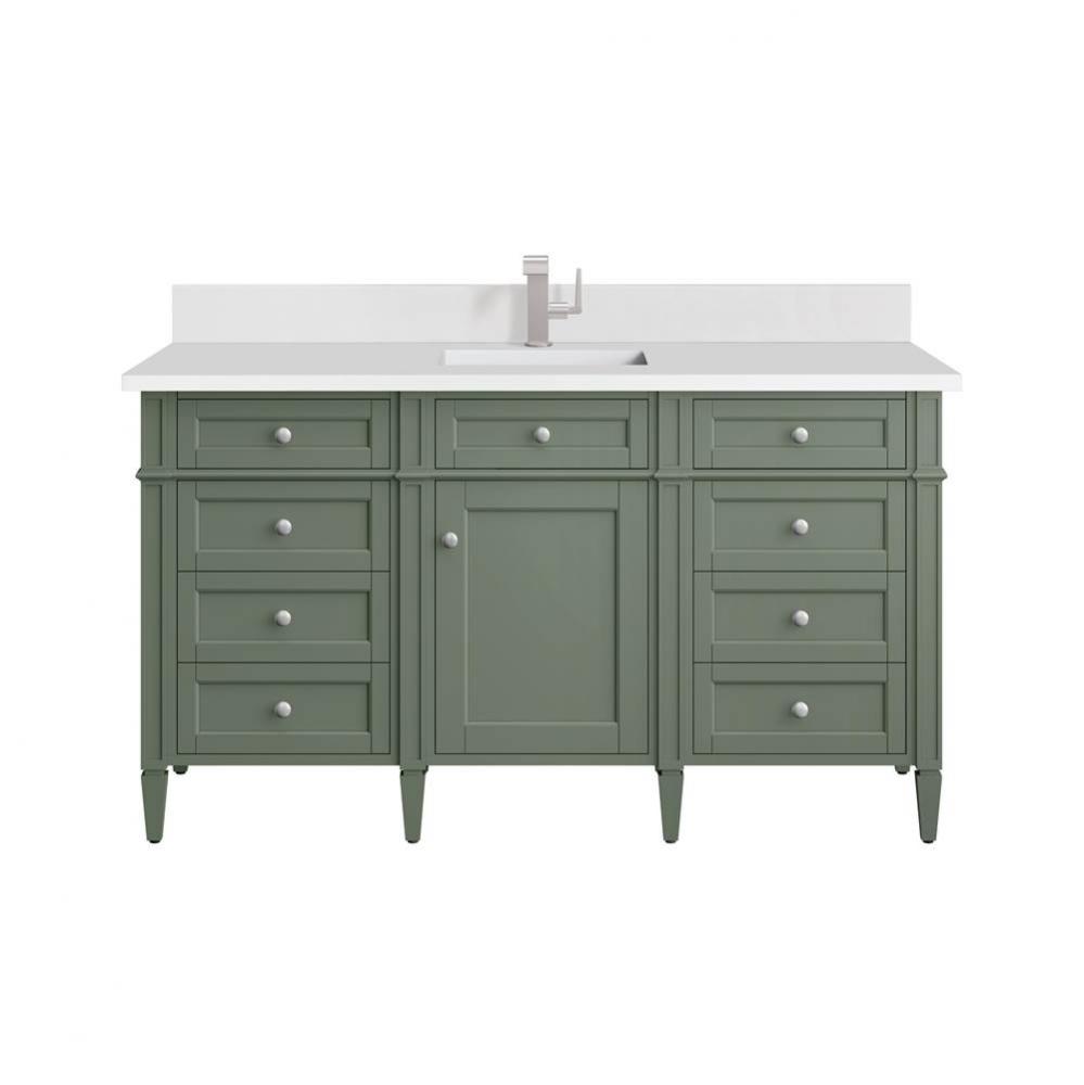 Brittany 60&apos;&apos; Single Vanity, Smokey Celadon w/ Single Hole 3 CM White Zeus Top &amp; Bac