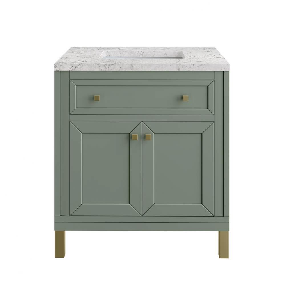 Chicago 30&apos;&apos; Single Vanity, Smokey Celadon w/ 3 CM Eternal Jasmine Pearl Top