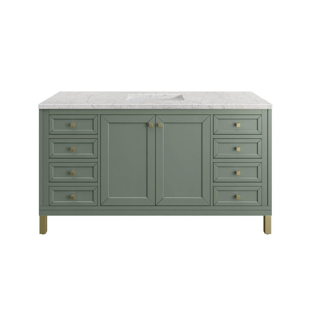 Chicago 60&apos;&apos; Single Vanity, Smokey Celadon w/ 3 CM Eternal Jasmine Pearl Top