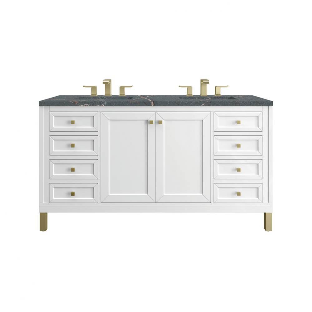 Chicago 60&apos;&apos; Double Vanity, Glossy White w/ 3 CM Parisien Bleu Top