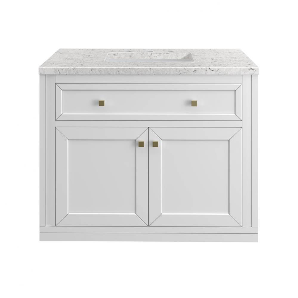 Chicago 36&apos;&apos; Single Vanity, Glossy White w/ 3 CM Eternal Jasmine Pearl Top