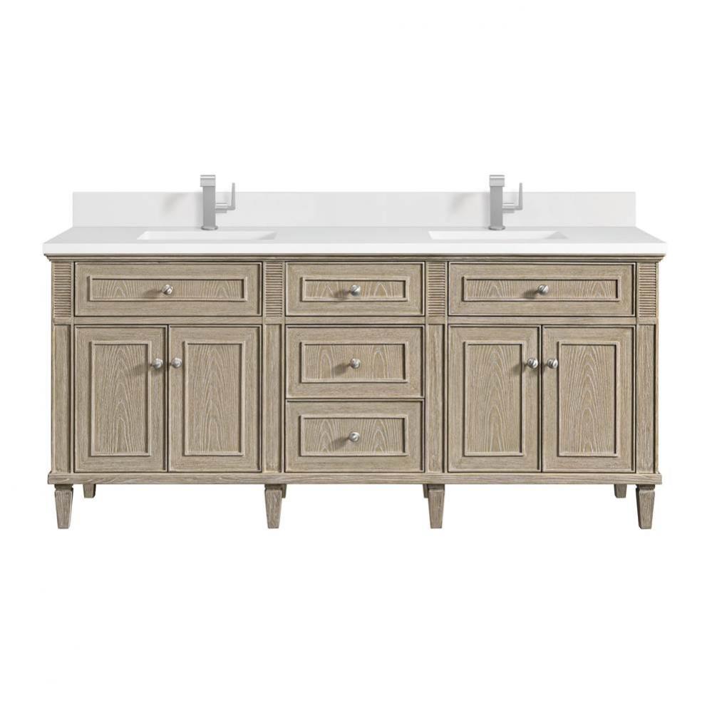 Lorelai 72&apos;&apos; Double Vanity, Whitewashed Oak w/ Single Hole 3 CM White Zeus Quartz Top &a