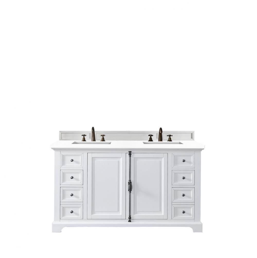 Providence 60&apos;&apos; Double Vanity Cabinet, Bright White, w/ 3 CM White Zeus Quartz Top