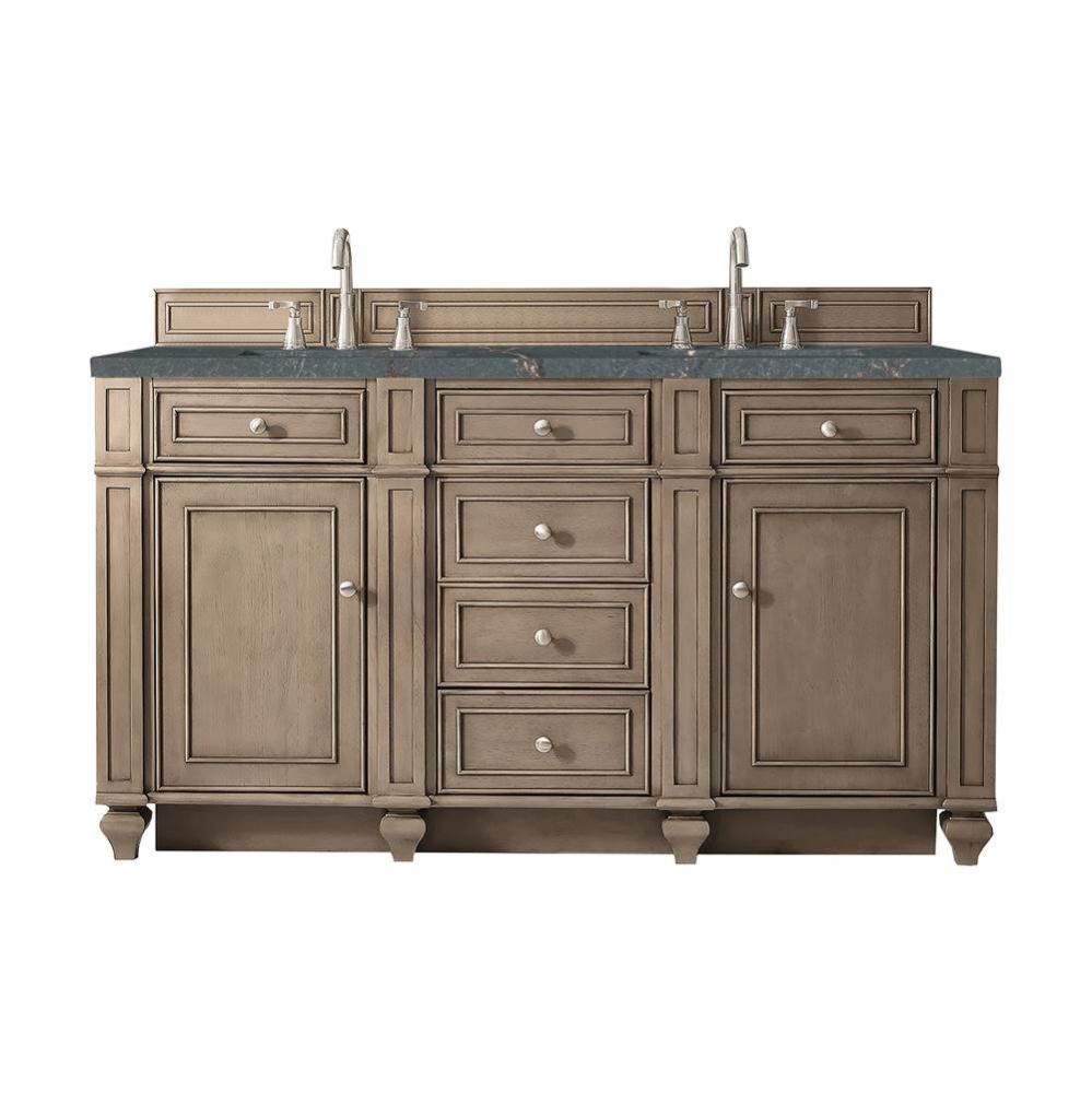 Bristol 60&apos;&apos; Double Vanity, Whitewashed Walnut w/ 3 CM Parisien Bleu Quartz Top