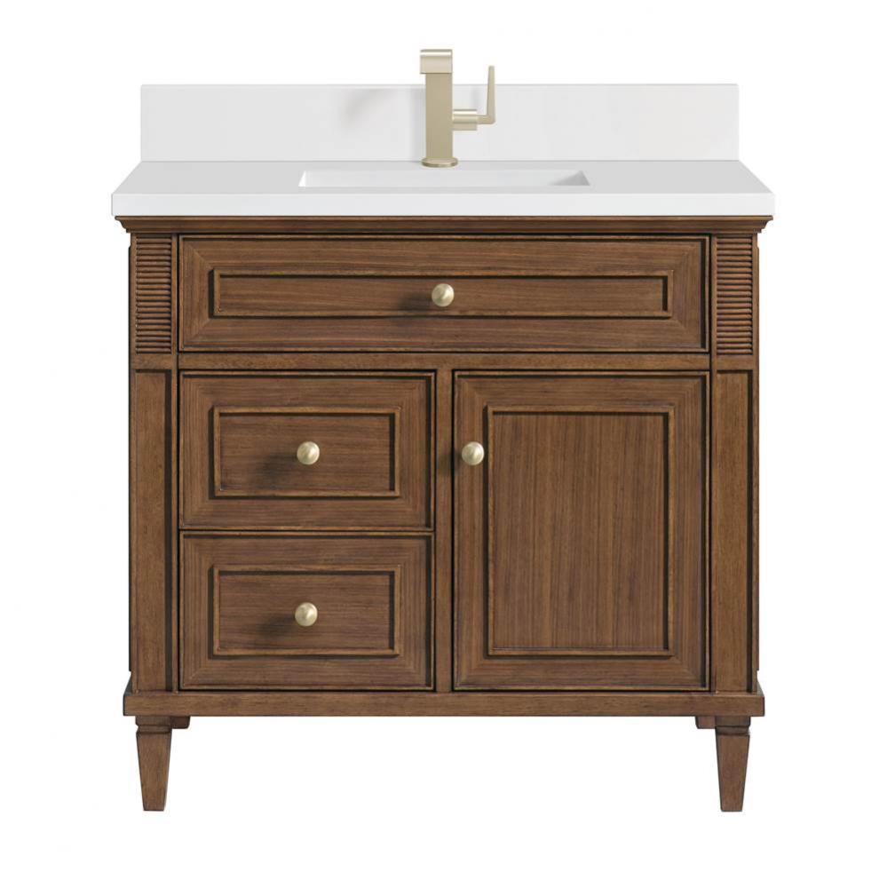 Lorelai 36&apos;&apos; Single Vanity, Mid-Century Walnut w/ Single Hole 3 CM White Zeus Quartz Top