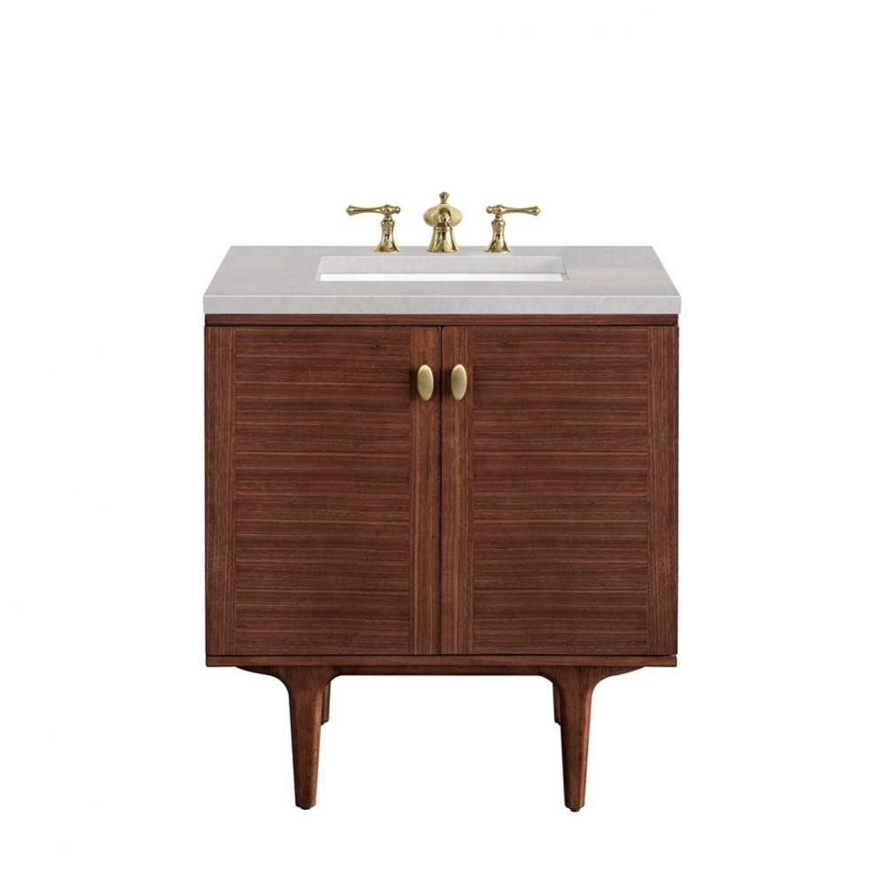 Amberly 30&apos;&apos; Single Vanity, Mid-Century Walnut w/ 3 CM Eternal Serena Top