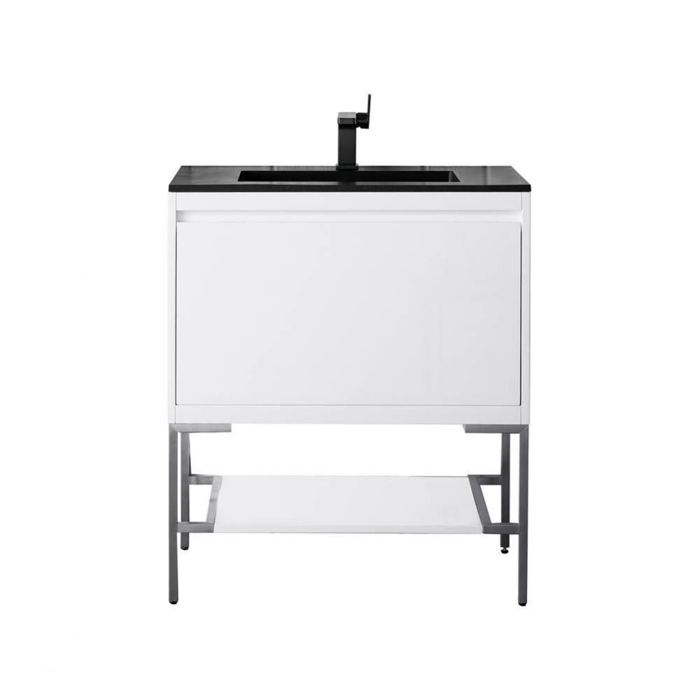 Mantova 31.5&apos;&apos; Single Vanity, Glossy White, Brushed Nickel Base w/ Charcoal Black Compos