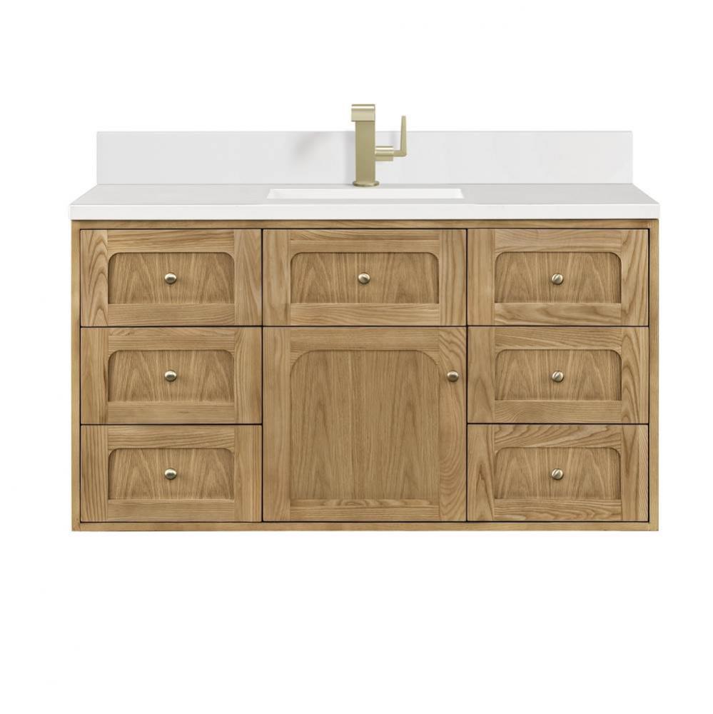 Laurent 48&apos;&apos; Single Vanity, Light Natural Oak w/ Single Hole 3 CM White Zeus Top &amp; B