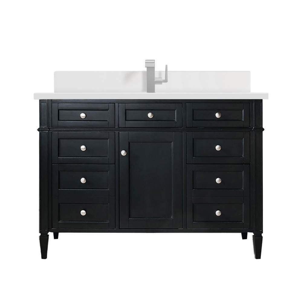 Brittany 48&apos;&apos; Single Vanity, Black Onyx w/ Single Hole 3 CM White Zeus Quartz Top &amp;