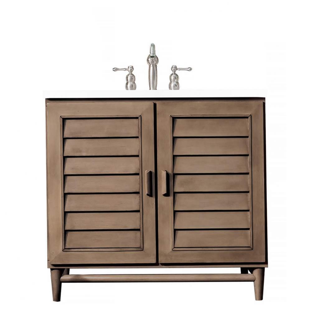 Portland 36&apos;&apos; Single Vanity Whitewashed Walnut, w/ 3 CM White Zeus Quartz Top