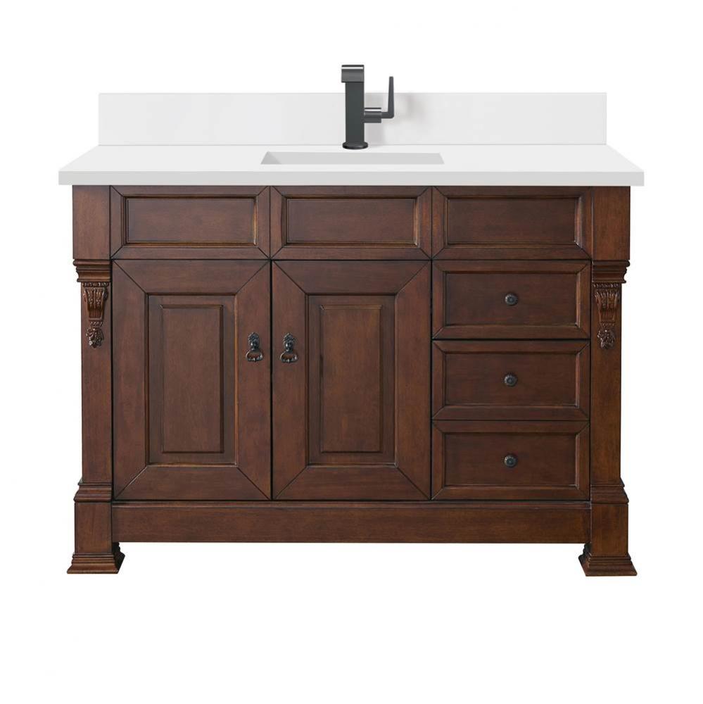 Brookfield 48&apos;&apos; Single Vanity, Warm Cherry w/ Single Hole 3 CM White Zeus Quartz Top &am