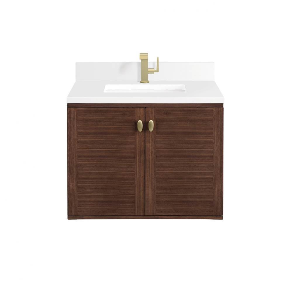 Amberly 30&apos;&apos; Single Vanity, Mid-Century Walnut w/ Single Hole 3 CM White Zeus Top &amp;