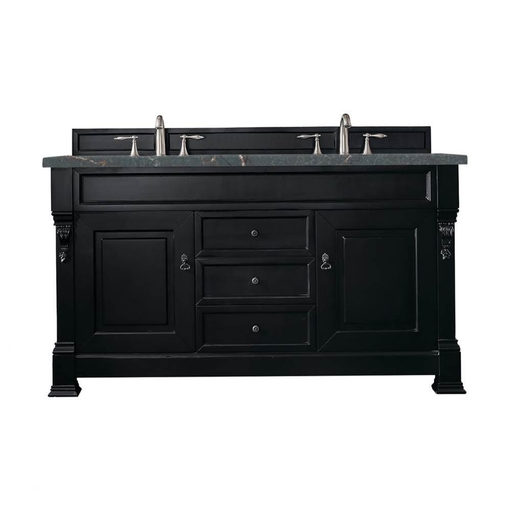 Brookfield 60&apos;&apos; Double Vanity, Antique Black w/ 3 CM Parisien Bleu Quartz Top