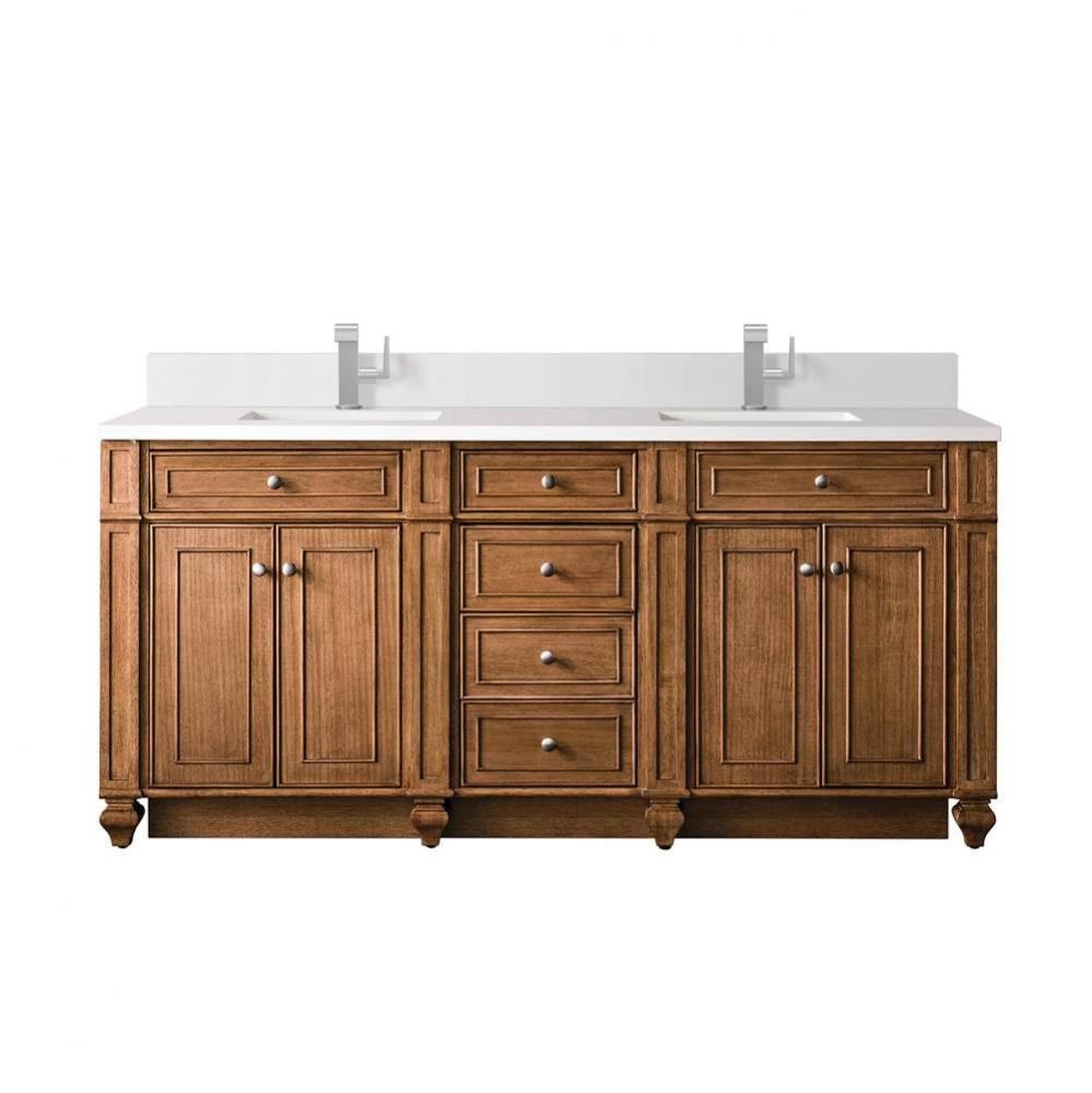 Bristol 72&apos;&apos; Double Vanity, Saddle Brown w/ Single Hole 3 CM White Zeus Quartz Top &amp;