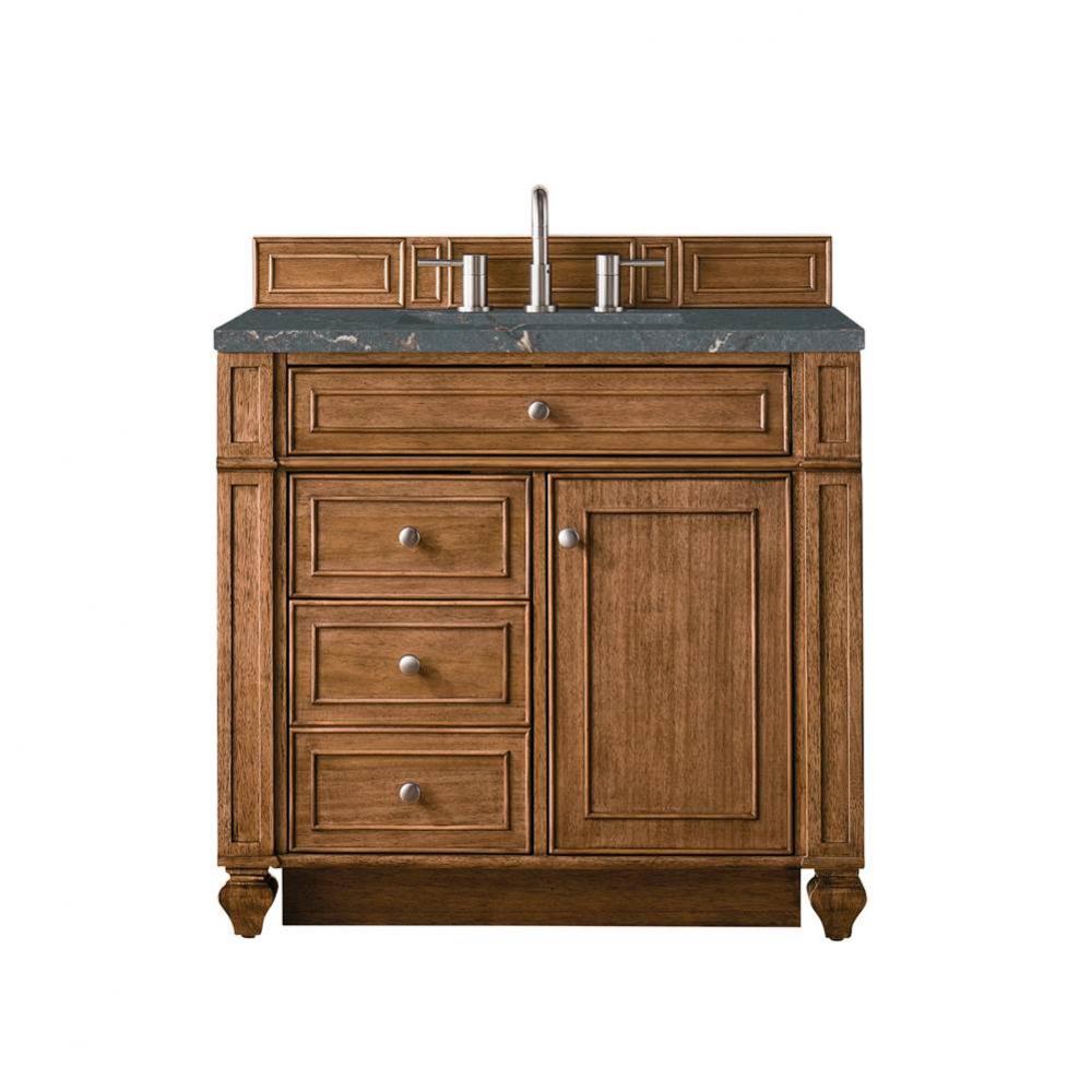 Bristol 36&apos;&apos; Single Vanity, Saddle Brown w/ 3 CM Parisien Bleu Quartz Top