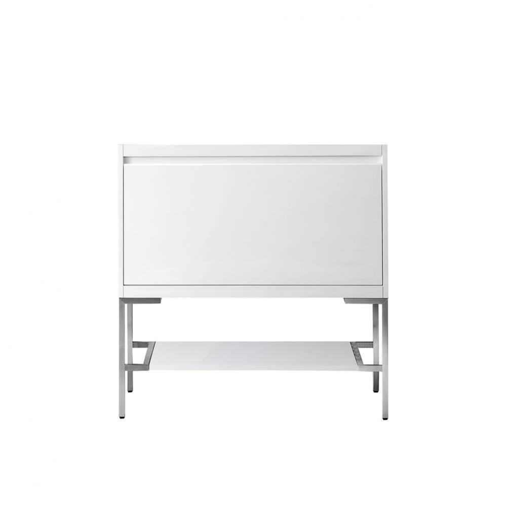 Mantova 35.4&apos;&apos; Single Vanity Cabinet, Glossy White, Brushed Nickel Base