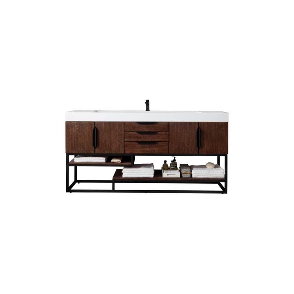 Columbia 72&apos;&apos; Single Vanity, Coffee Oak, Matte Black w/ Glossy White Composite Top