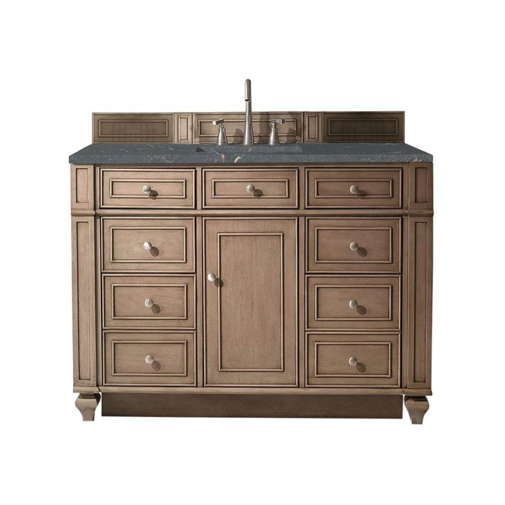 Bristol 48&apos;&apos; Single Vanity, Whitewashed Walnut w/ 3 CM Parisien Bleu Quartz Top