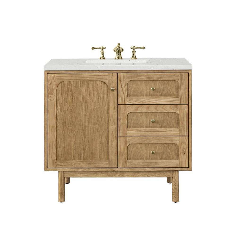 Laurent 36&apos;&apos; Single Vanity, Light Natural Oak w/ 3 CM Lime Delight Top