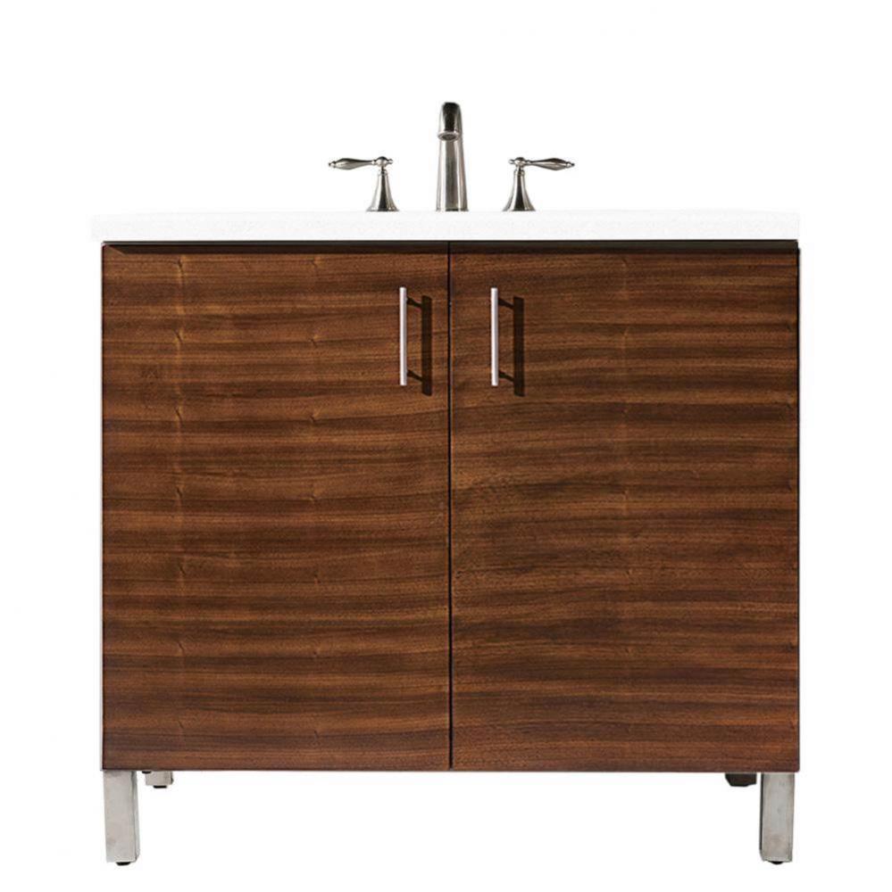 Metropolitan 36&apos;&apos; Single Vanity, American Walnut, w/ 3 CM White Zeus Quartz Top