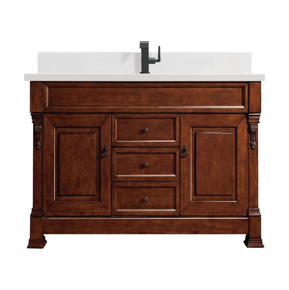 Brookfield 60&apos;&apos; Single Vanity, Warm Cherry w/ Single Hole 3 CM White Zeus Quartz Top &am