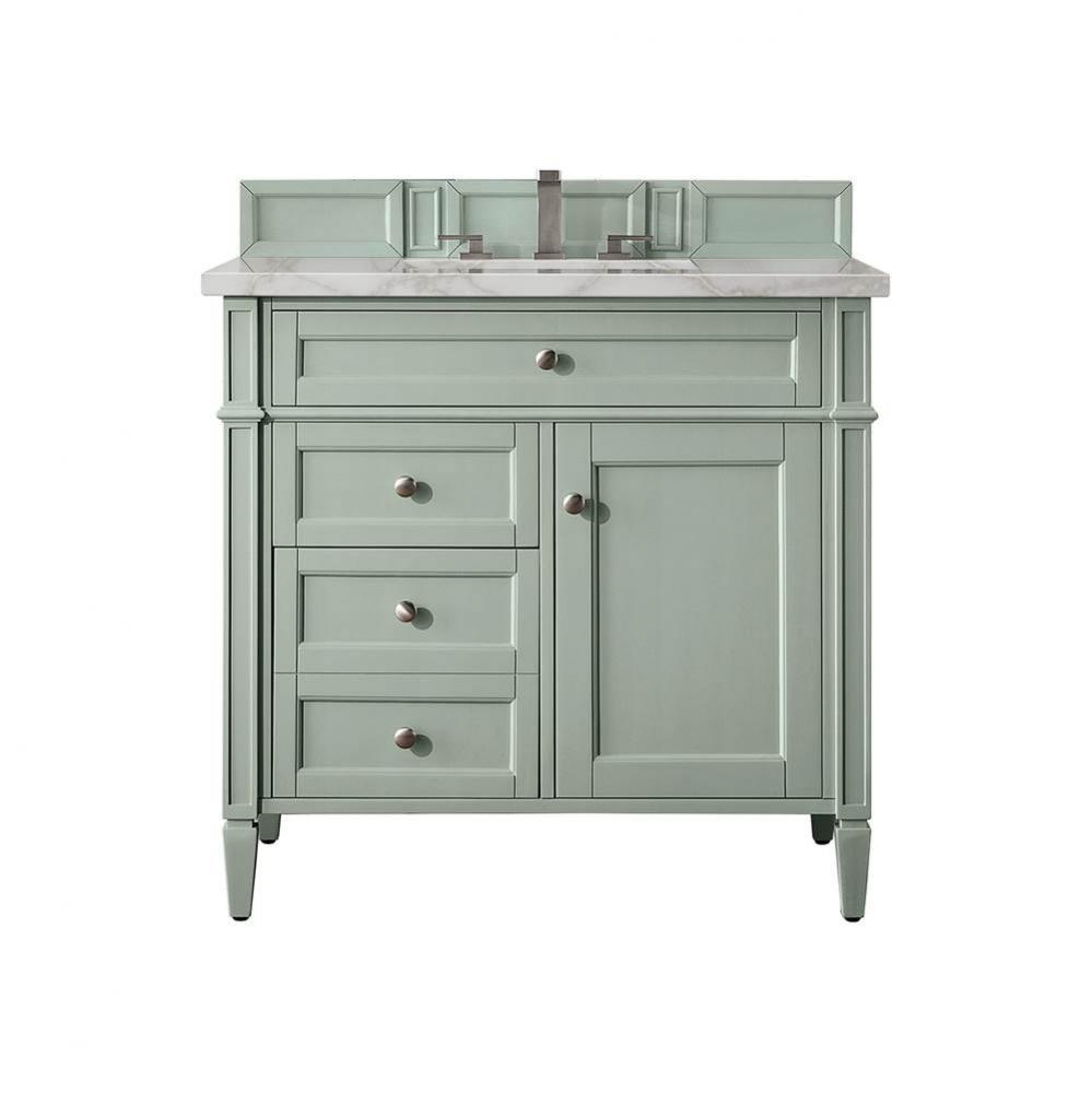 Brittany 36&apos;&apos; Single Vanity, Sage Green w/ 3 CM Victorian Silver Quartz Top