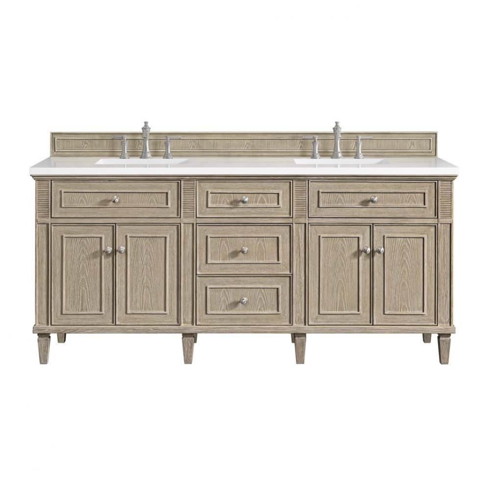 Lorelai 72&apos;&apos; Double Vanity, Whitewashed Oak w/ 3 CM White Zeus Quartz Top