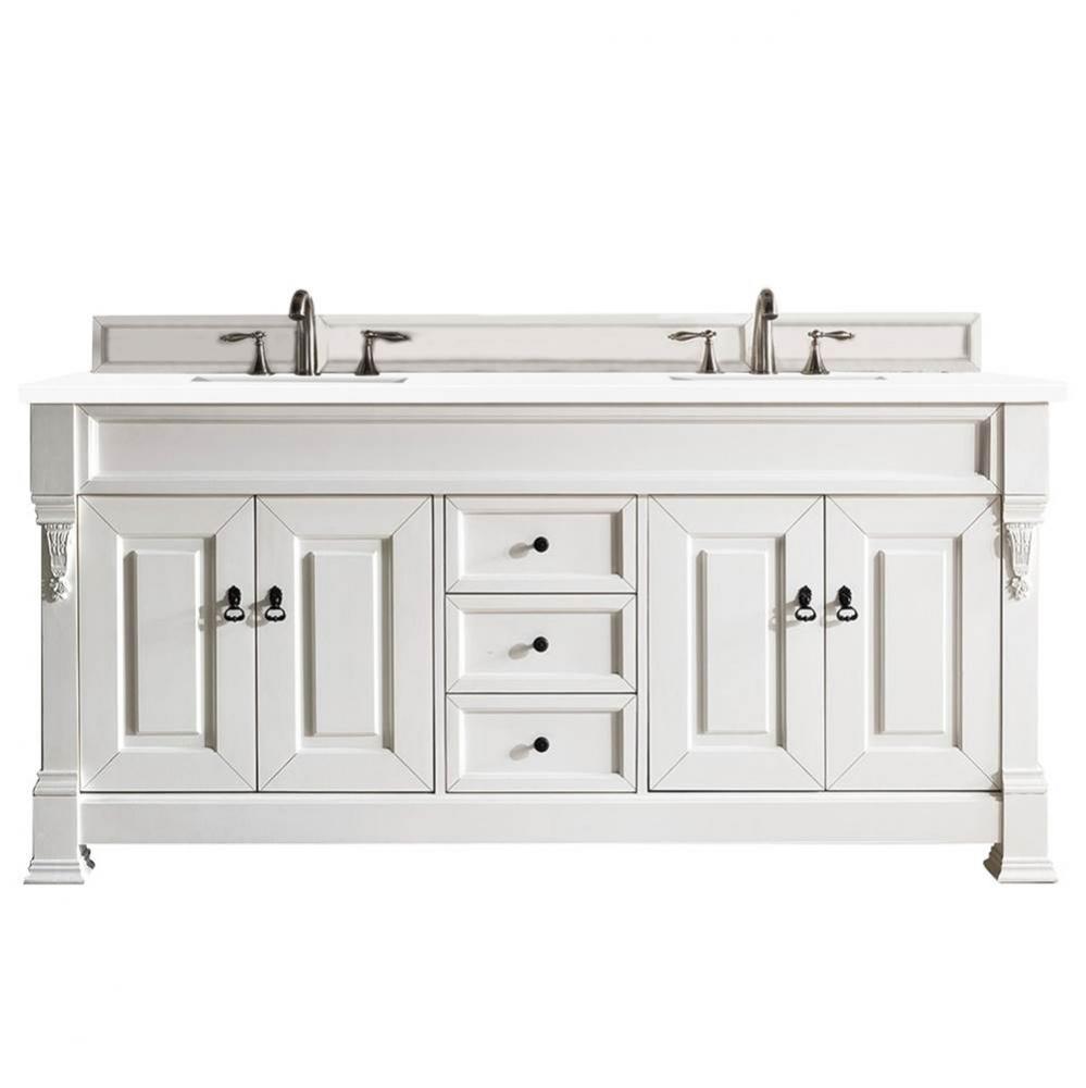 Brookfield 72&apos;&apos; Double Vanity, Bright White w/ 3 CM White Zeus Quartz Top