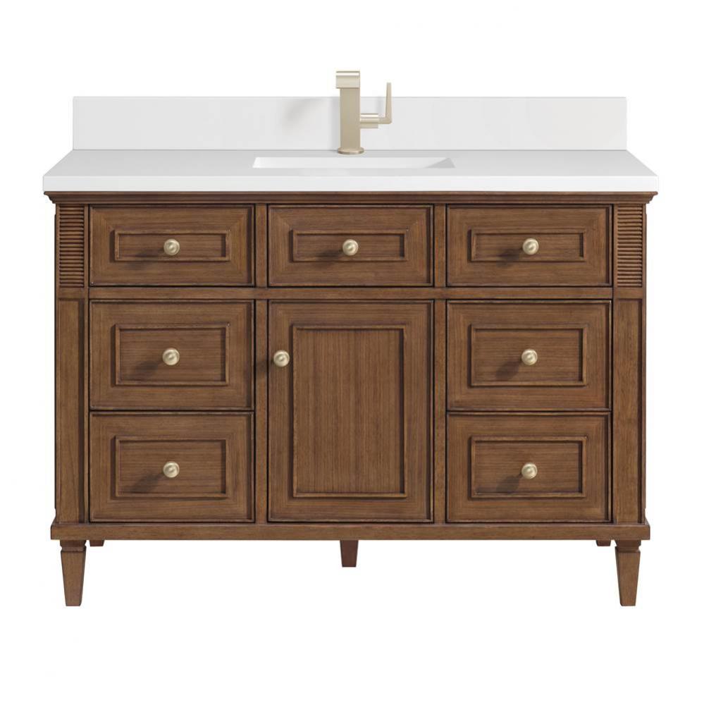 Lorelai 48&apos;&apos; Single Vanity, Mid-Century Walnut w/ Single Hole 3 CM White Zeus Quartz Top