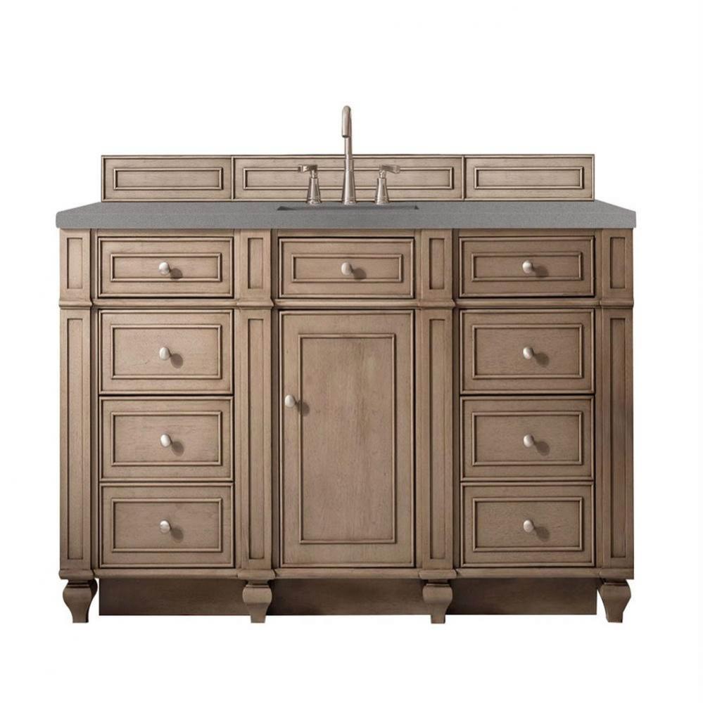 Bristol 60&apos;&apos; Single Vanity, Whitewashed Walnut, w/ 3 CM Grey Expo Quartz Top