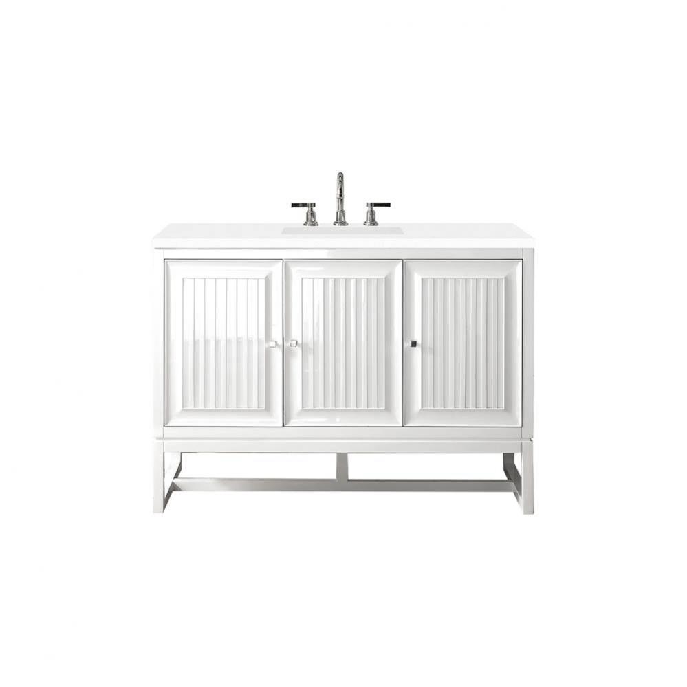 Athens 48&apos;&apos; Single Vanity, Glossy White w/ 3 CM White Zeus Quartz Top