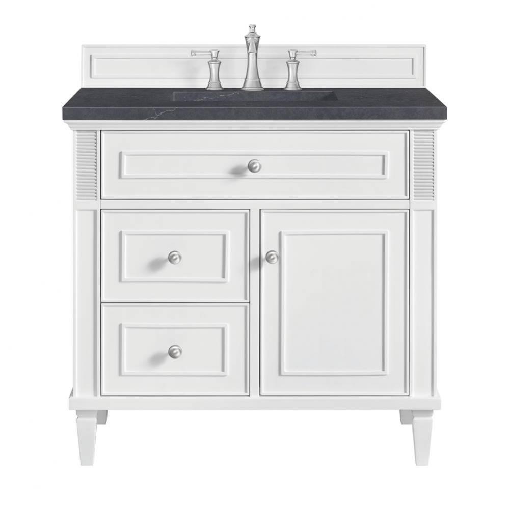 Lorelai 36&apos;&apos; Single Vanity, Bright White w/ 3 CM Charcoal Soapstone Quartz Top