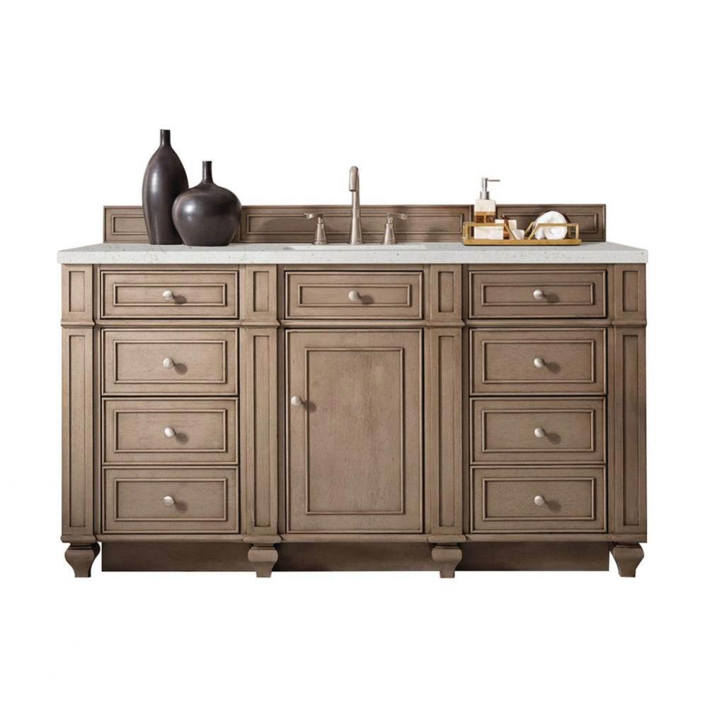 Bristol 60&apos;&apos; Single Vanity, Whitewashed Walnut w/ 3 CM Lime Delight Quartz Top