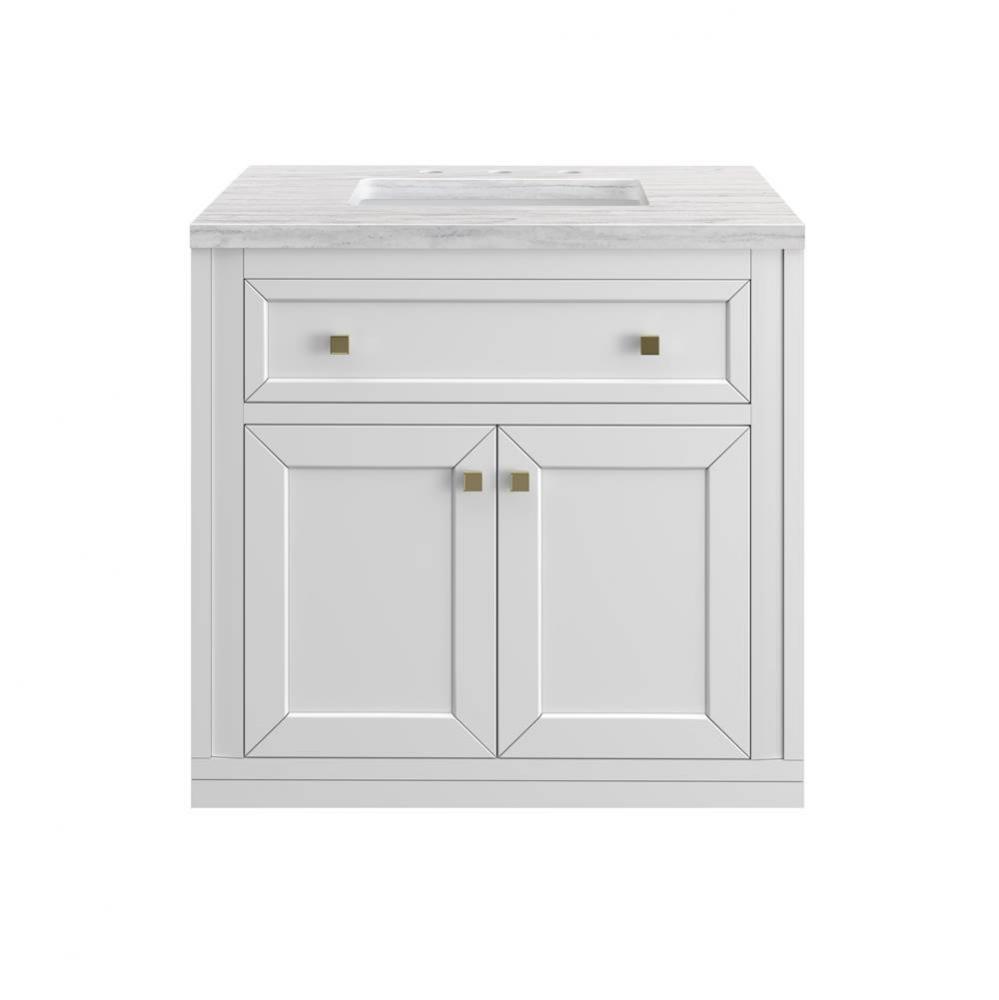 Chicago 30&apos;&apos; Single Vanity, Glossy White w/ 3 CM Arctic Fall Top