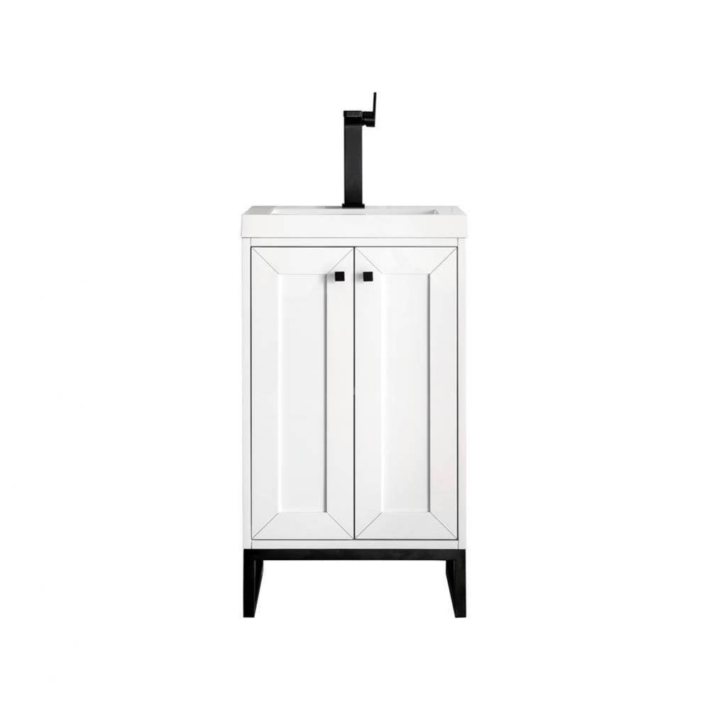 Chianti 20&apos;&apos; Single Vanity Cabinet, Glossy White, Matte Black, w/ White Glossy Composite