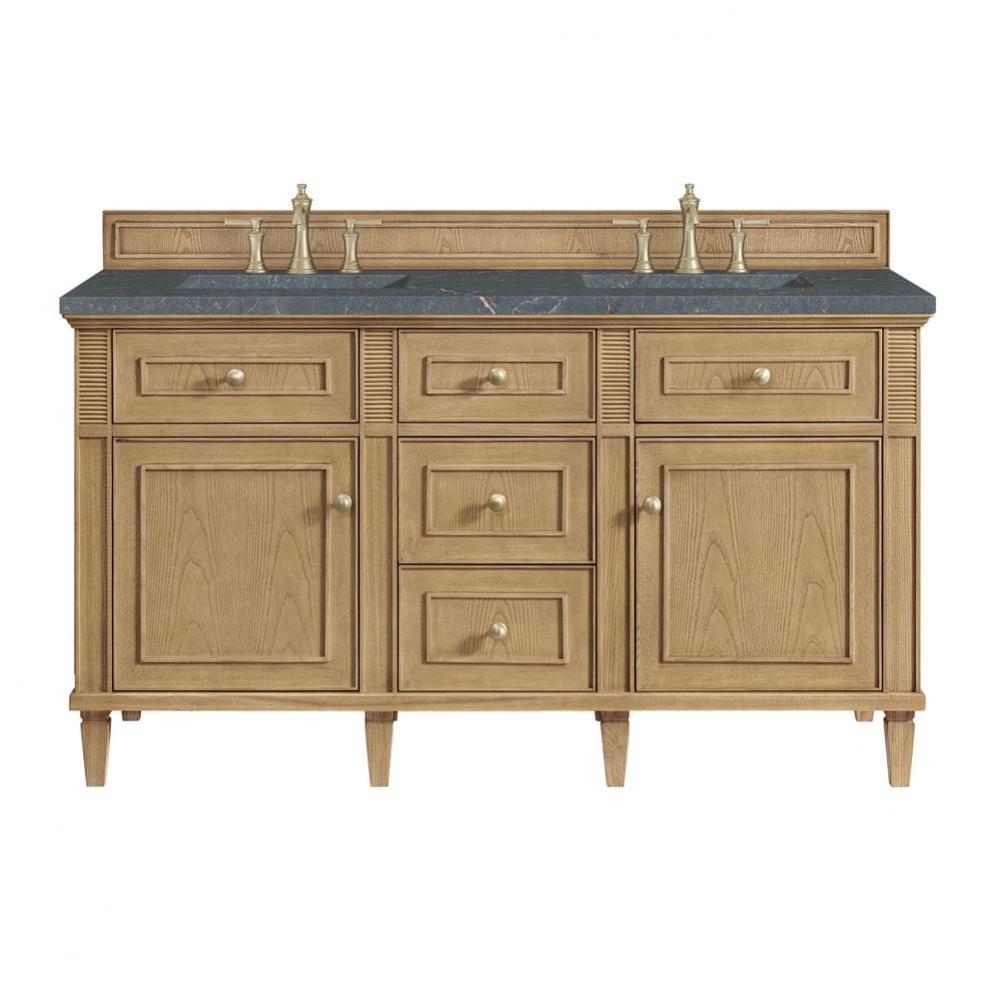 Lorelai 60&apos;&apos; Double Vanity, Light Natural Oak w/ 3 CM Parisien Blue Quartz Top