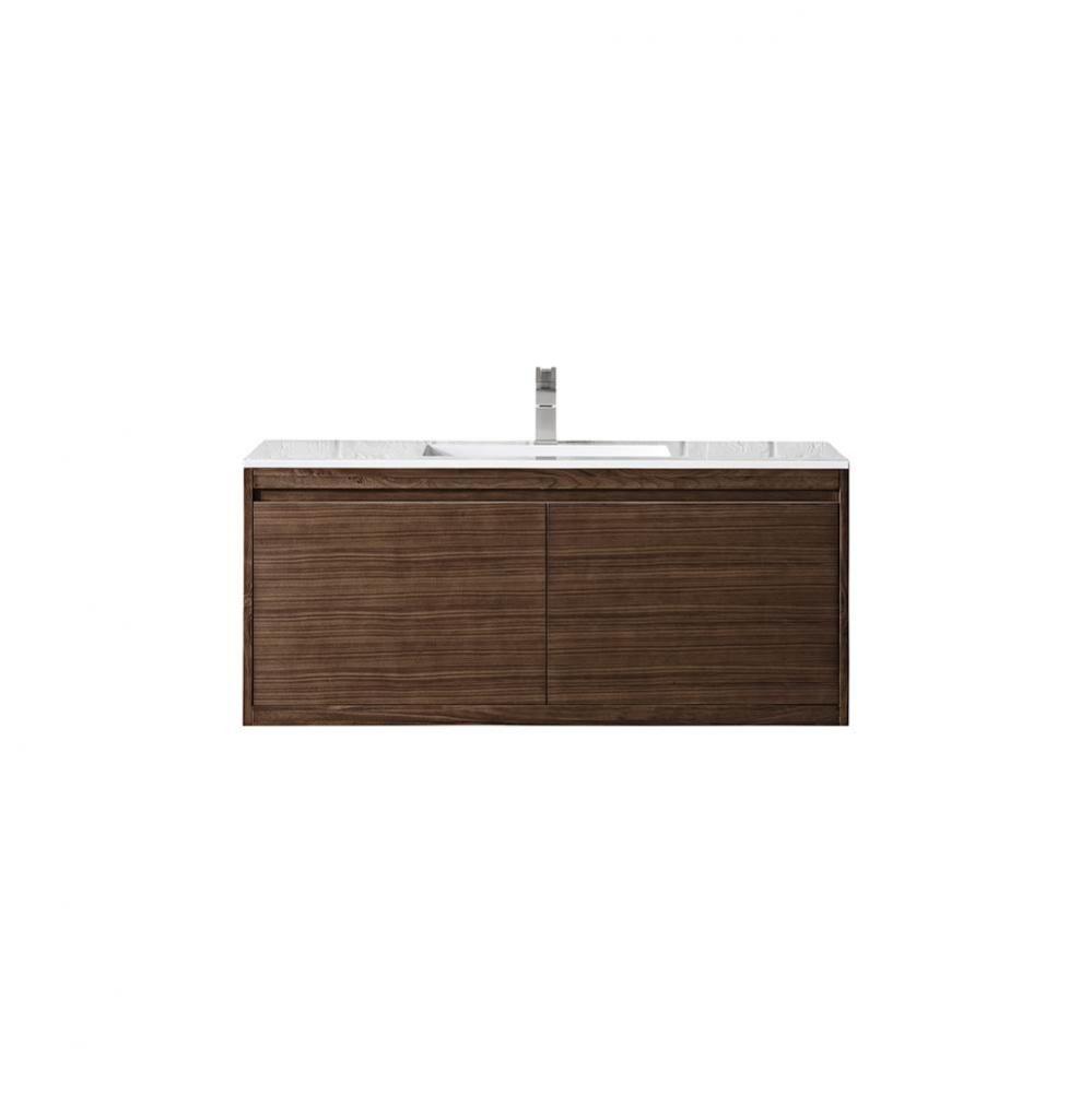 Mantova 47.3&apos;&apos; Single Vanity, Mid-Century Walnut w/ Glossy White Composite Stone Top