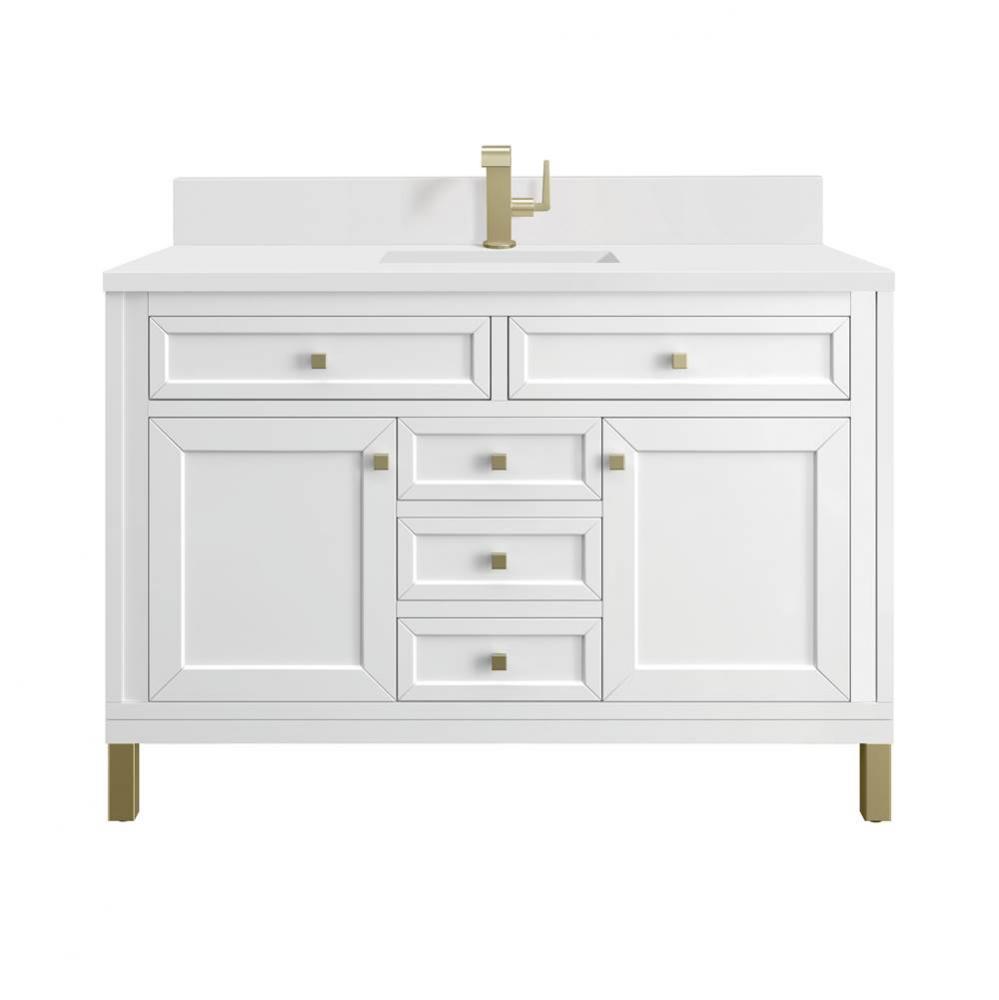 Chicago 48&apos;&apos; Single Vanity, Glossy White w/ Single Hole 3 CM White Zeus Top &amp; Backsp