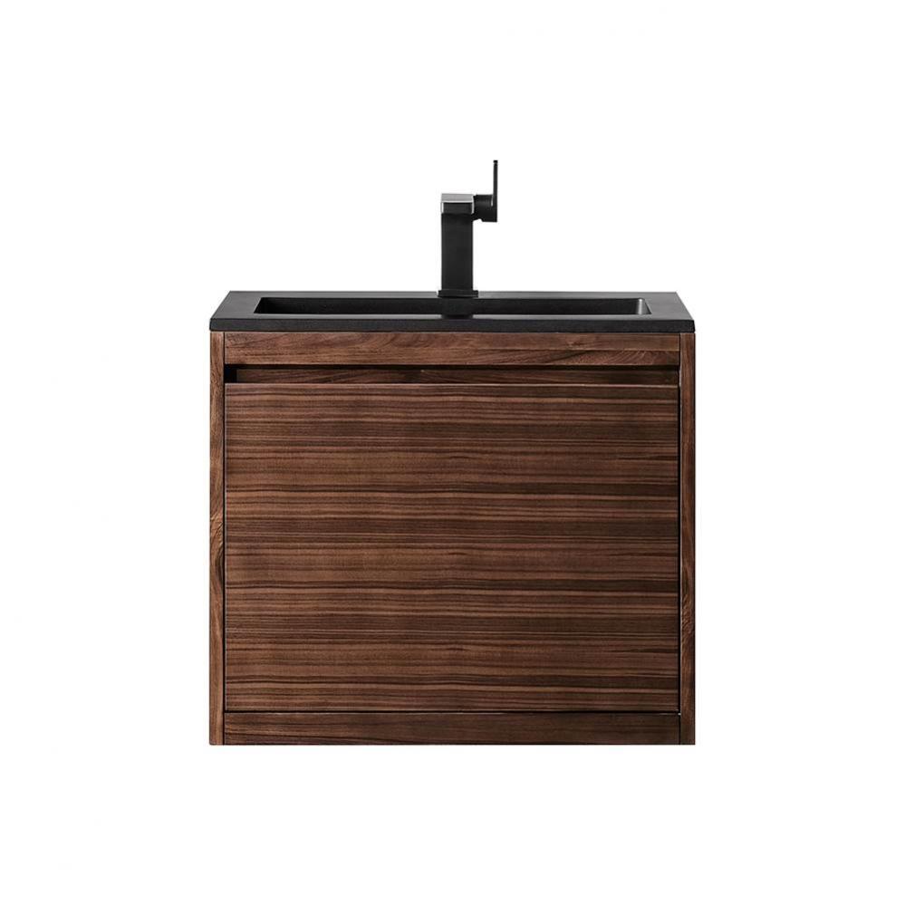 Mantova 23.6&apos;&apos; Single Vanity, Mid-Century Walnut w/ Charcoal Black Composite Stone Top