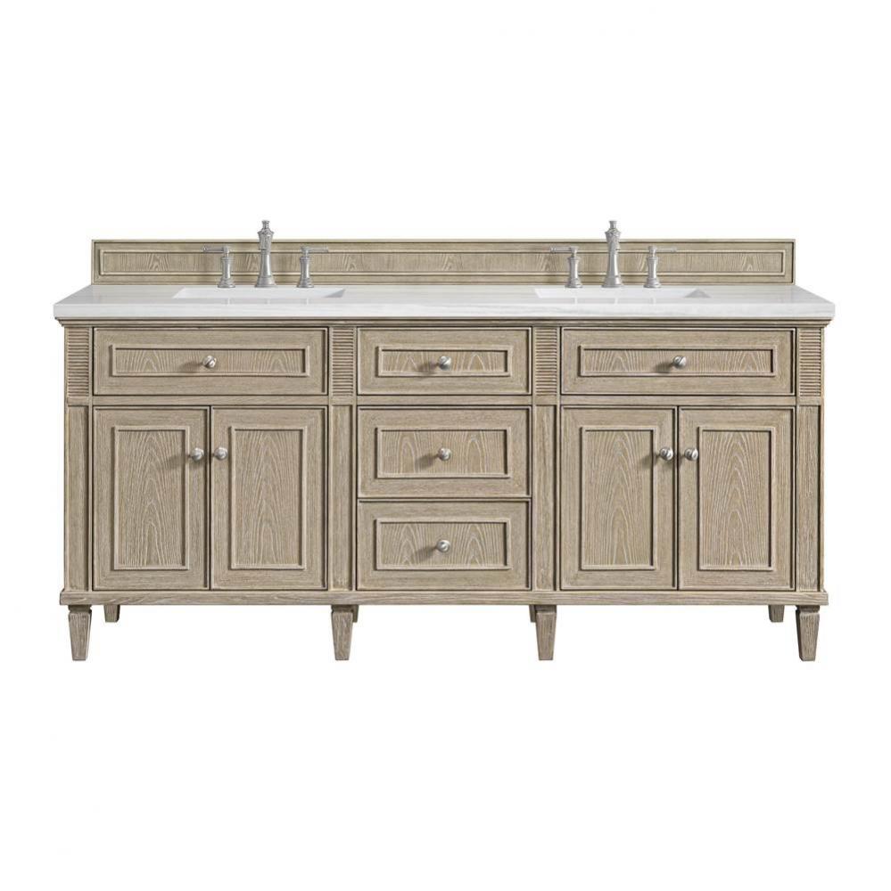 Lorelai 72&apos;&apos; Double Vanity, Whitewashed Oak w/ 3 CM Arctic Fall Solid Surface Top