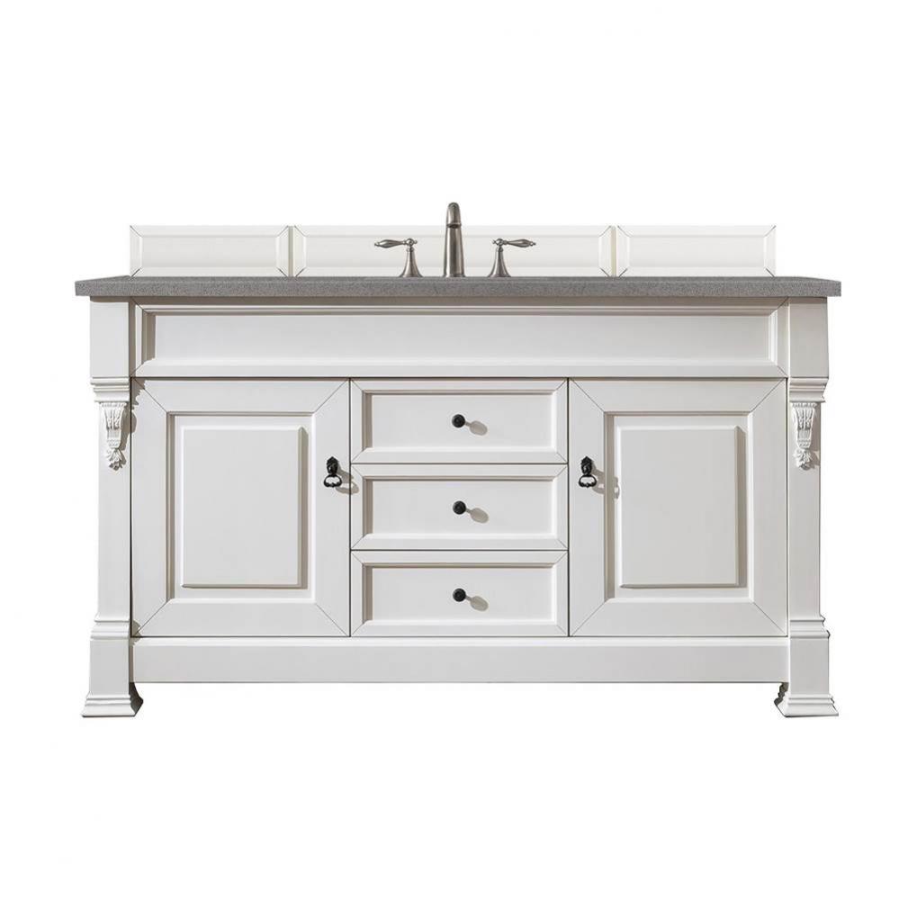 Brookfield 60&apos;&apos; Single Vanity, Bright White w/ 3 CM Grey Expo Quartz Top