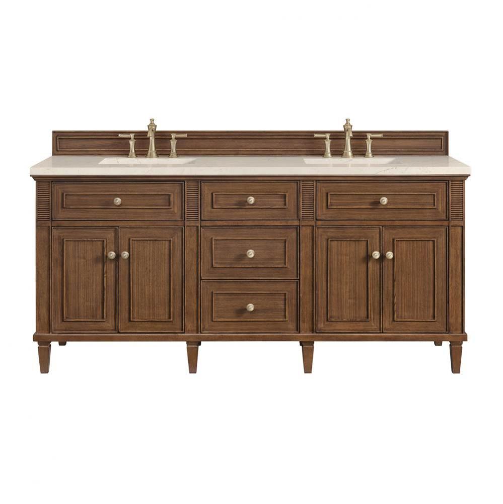 Lorelai 72&apos;&apos; Double Vanity, Mid-Century Walnut w/ 3 CM Eternal Marfil Quartz Top