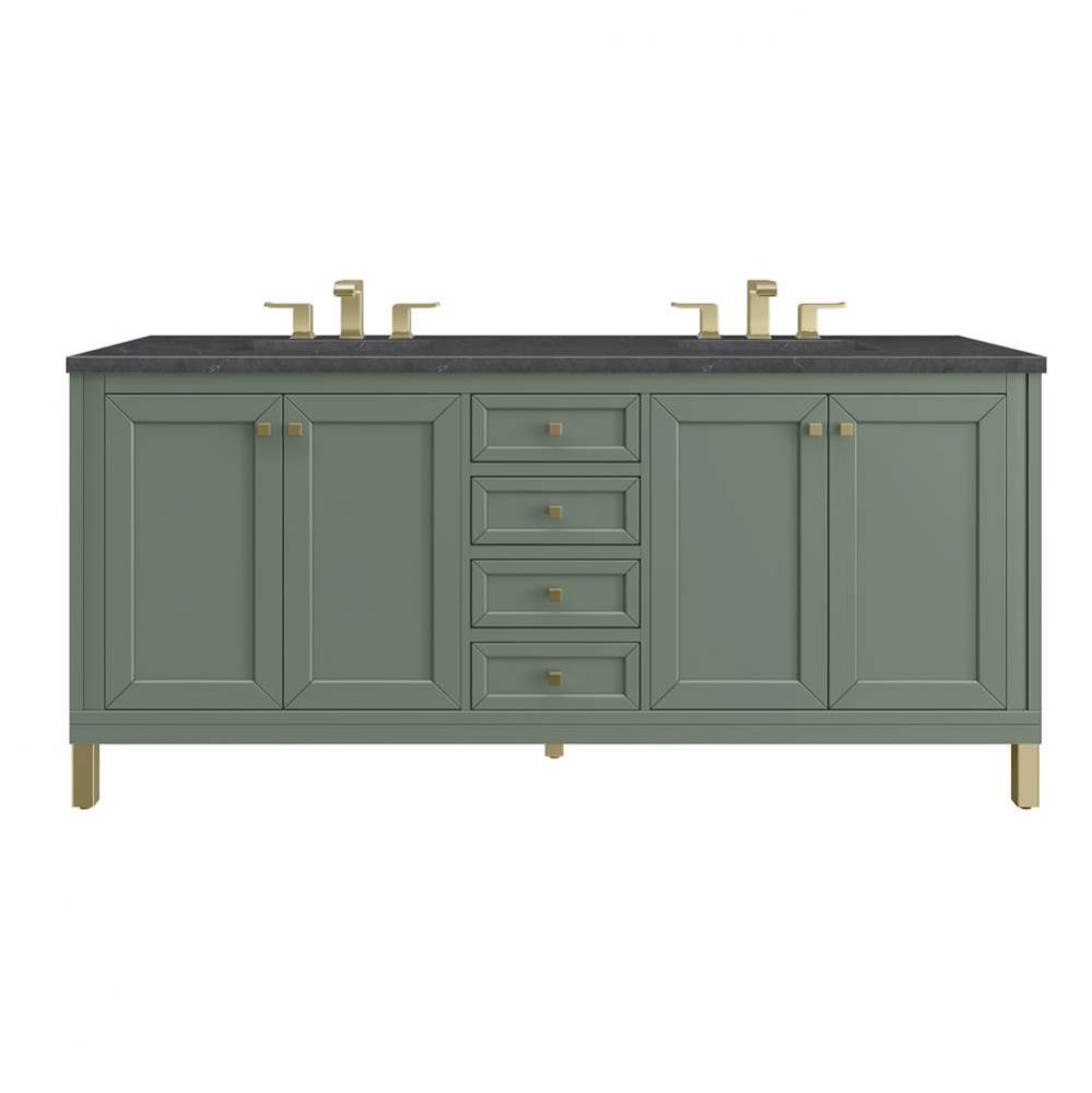 Chicago 72&apos;&apos; Double Vanity, Smokey Celadon w/ 3 CM Charcoal Soapstone Top