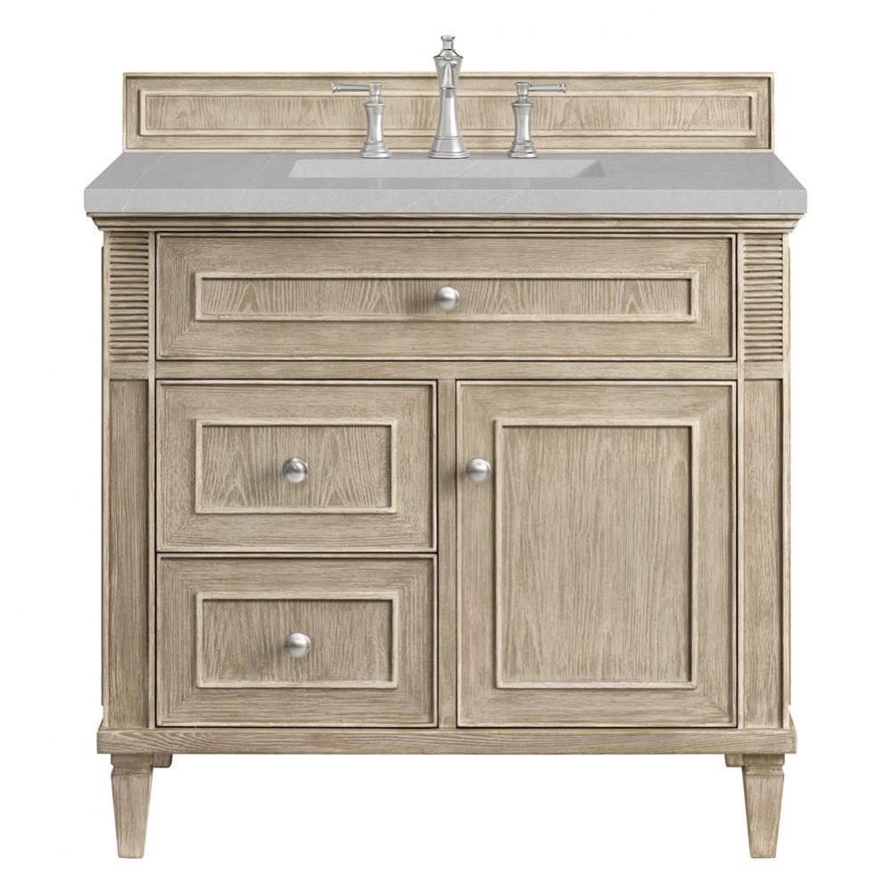 Lorelai 36&apos;&apos; Single Vanity, Whitewashed Oak w/ 3 CM Eternal Serena Quartz Top