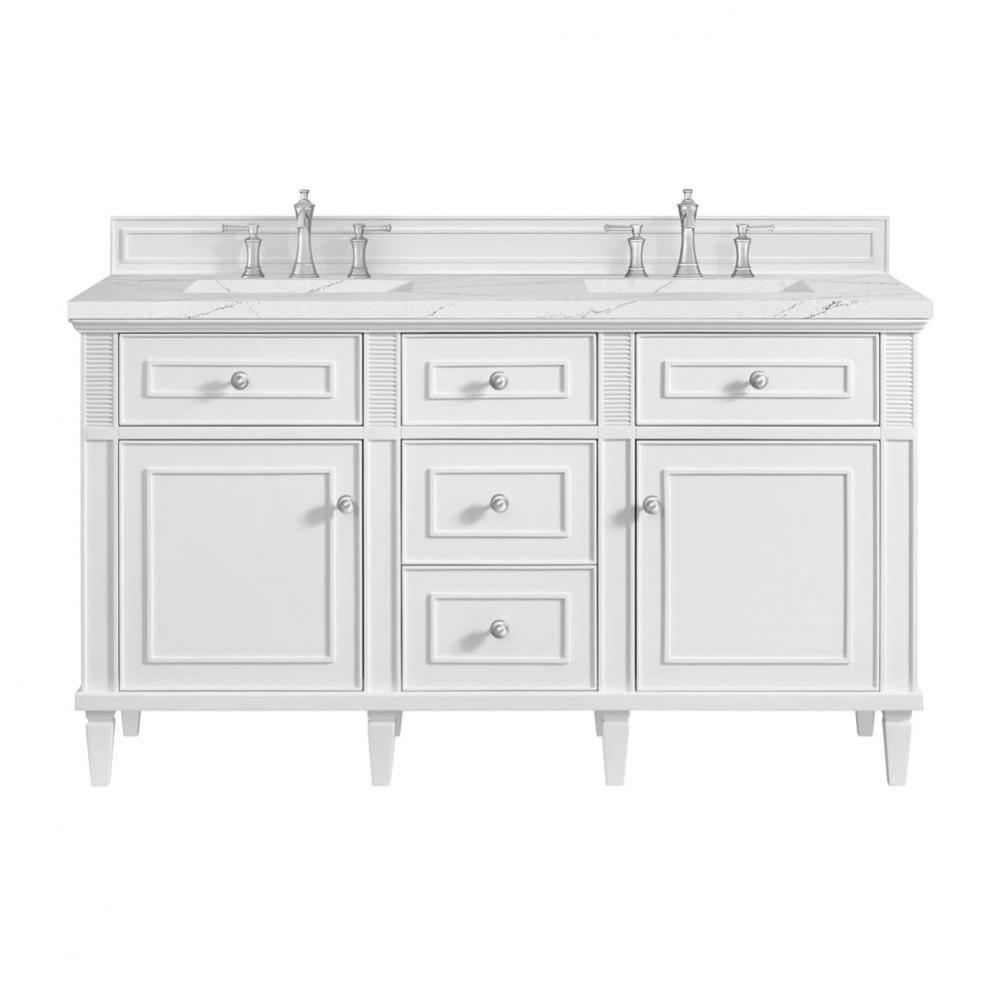 Lorelai 60&apos;&apos; Double Vanity, Bright White w/ 3 CM Ethereal Noctis Quartz Top