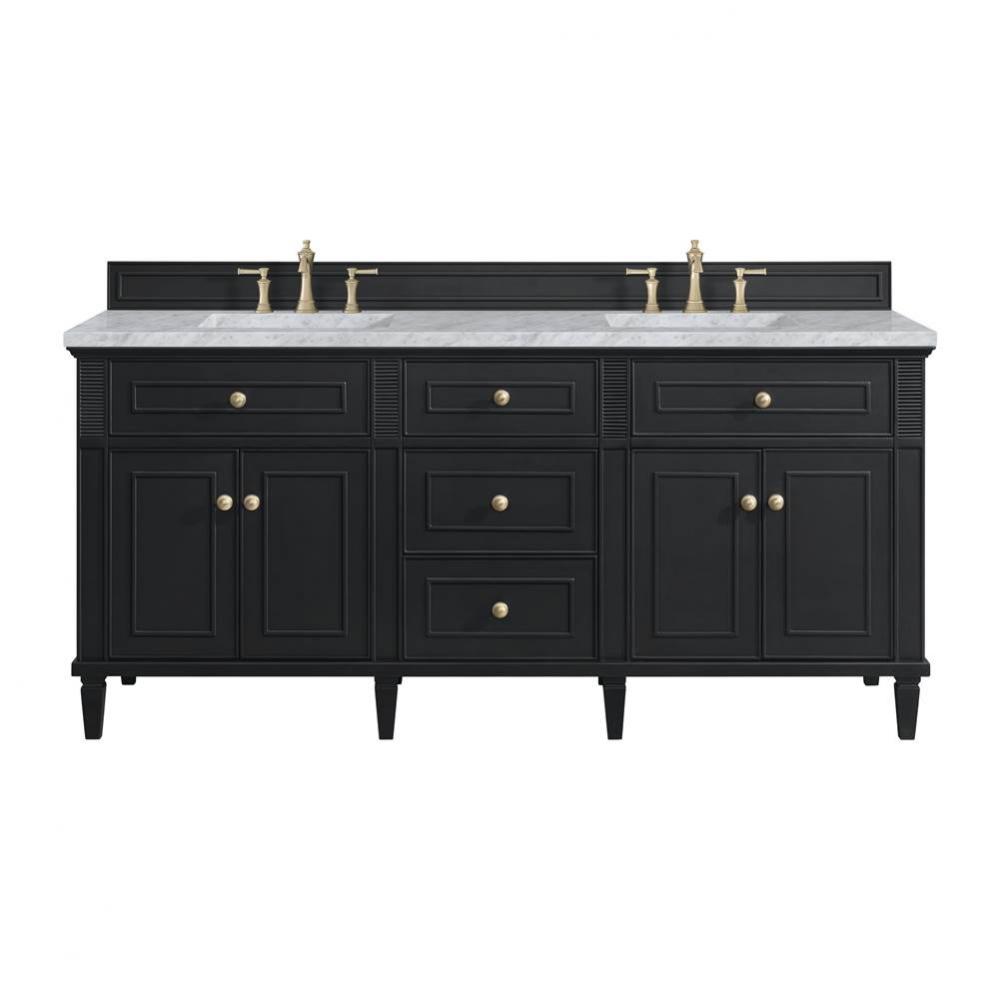 Lorelai 72&apos;&apos; Double Vanity, Black Onyx w/ 3 CM Carrara White Marble Top