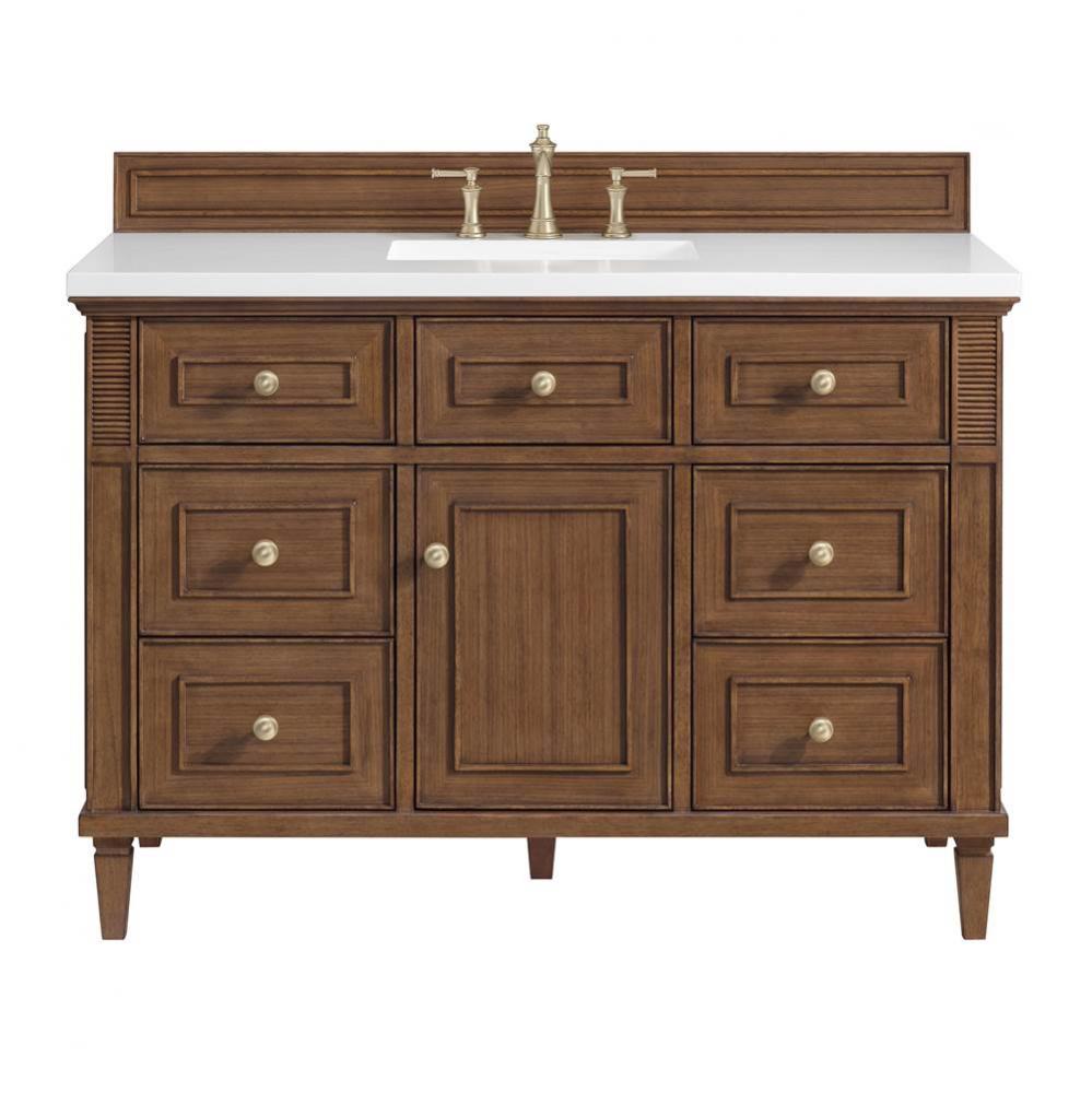 Lorelai 48&apos;&apos; Single Vanity, Mid-Century Walnut w/ 3 CM White Zeus Quartz Top