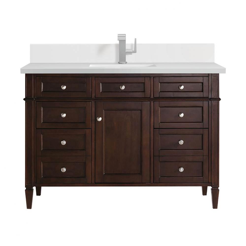 Brittany 48&apos;&apos; Single Vanity, Burnished Mahogany w/ Single Hole 3 CM White Zeus Quartz To