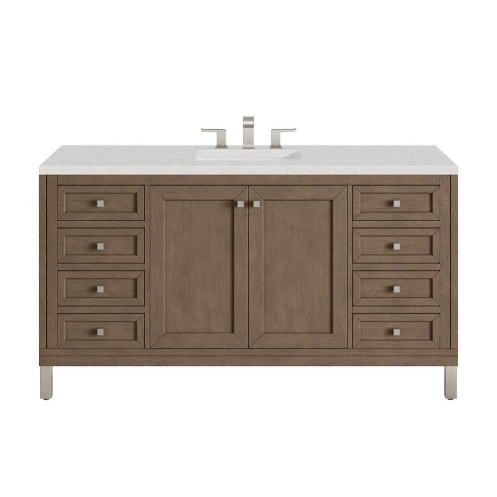 Chicago 60&apos;&apos; Single Vanity, Whitewashed Walnut w/ 3 CM Lime Delight Quartz Top