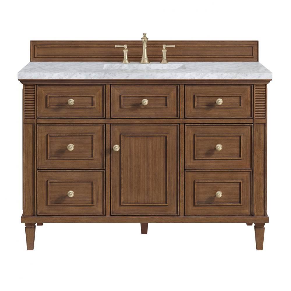 Lorelai 48&apos;&apos; Single Vanity, Mid-Century Walnut w/ 3 CM Carrara White Marble Top